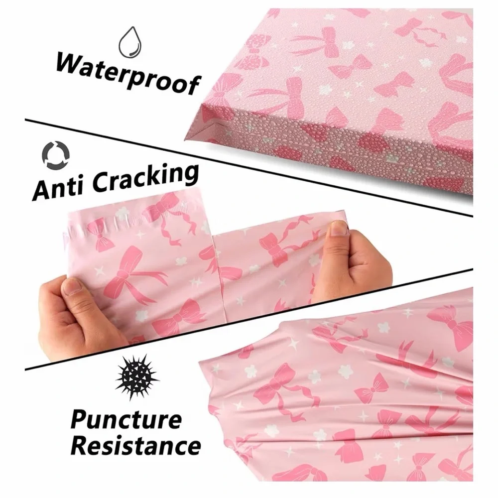 Pink Bow Poly Mailers 10x13 Inch (15) Waterproof High Durability